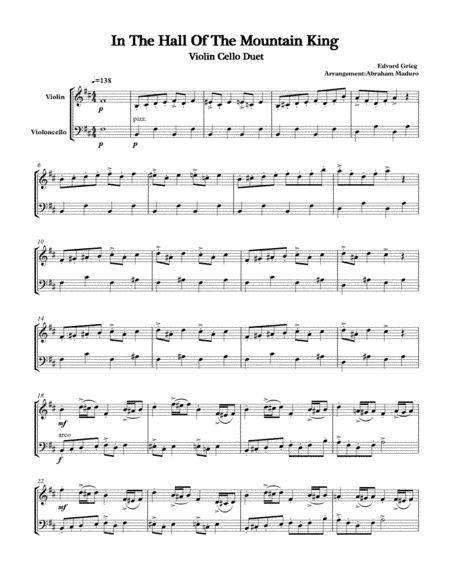 In The Hall Of The Mountain King Violin Cello Duet (arr. Abraham Maduro)