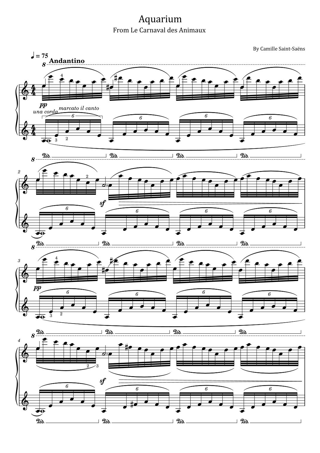 Saint-Saëns - Aquarium - From Le Carnaval des Animaux - Original With Fingered - For Piano Solo (arr. poon)