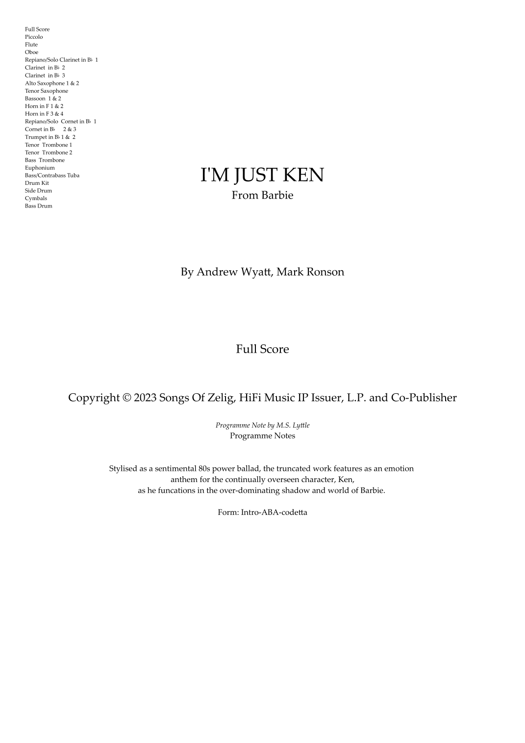 I'm Just Ken (arr. Matthew Lyttle)