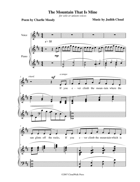 The Mountain that is Mine for children's chorus and piano