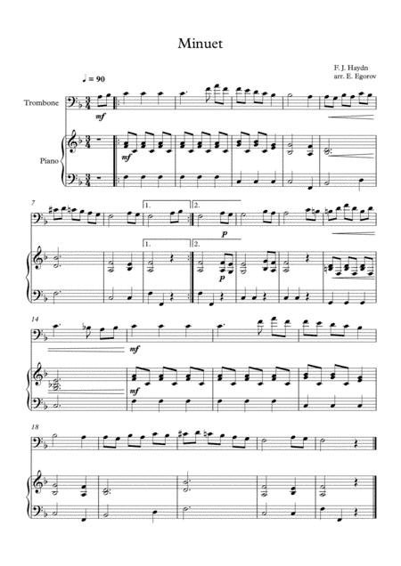 Minuet (In F Major), Franz Joseph Haydn, For Violin & Piano (arr. Eugene Egorov)