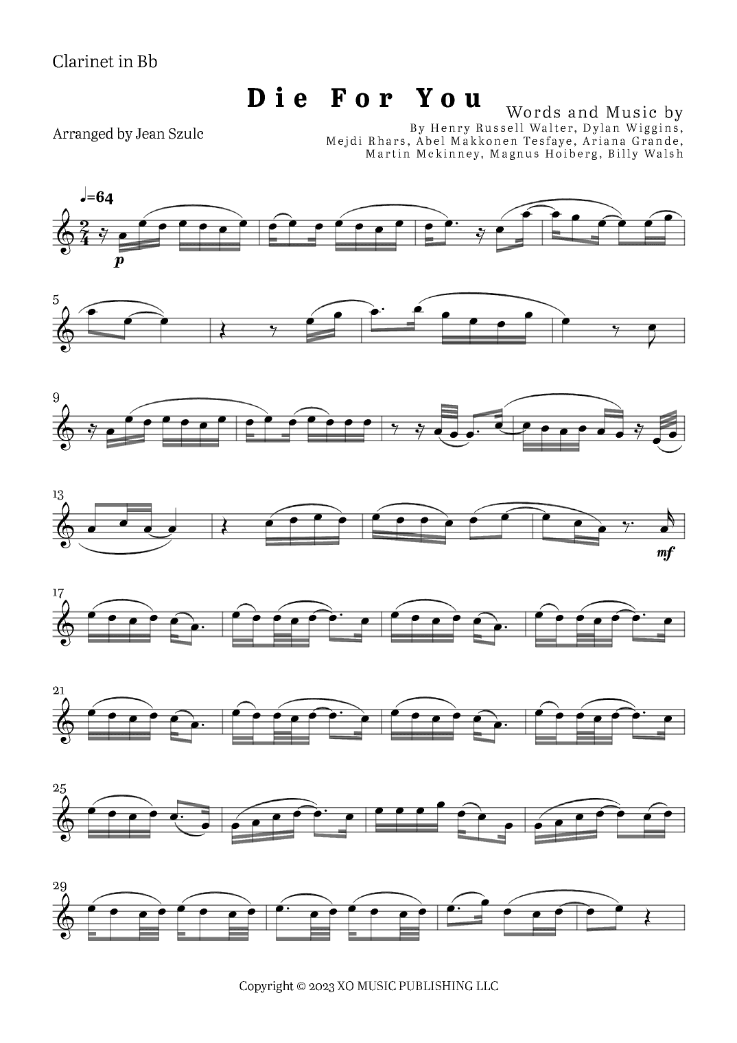 Die For You Remix (arr. Jean Szulc)