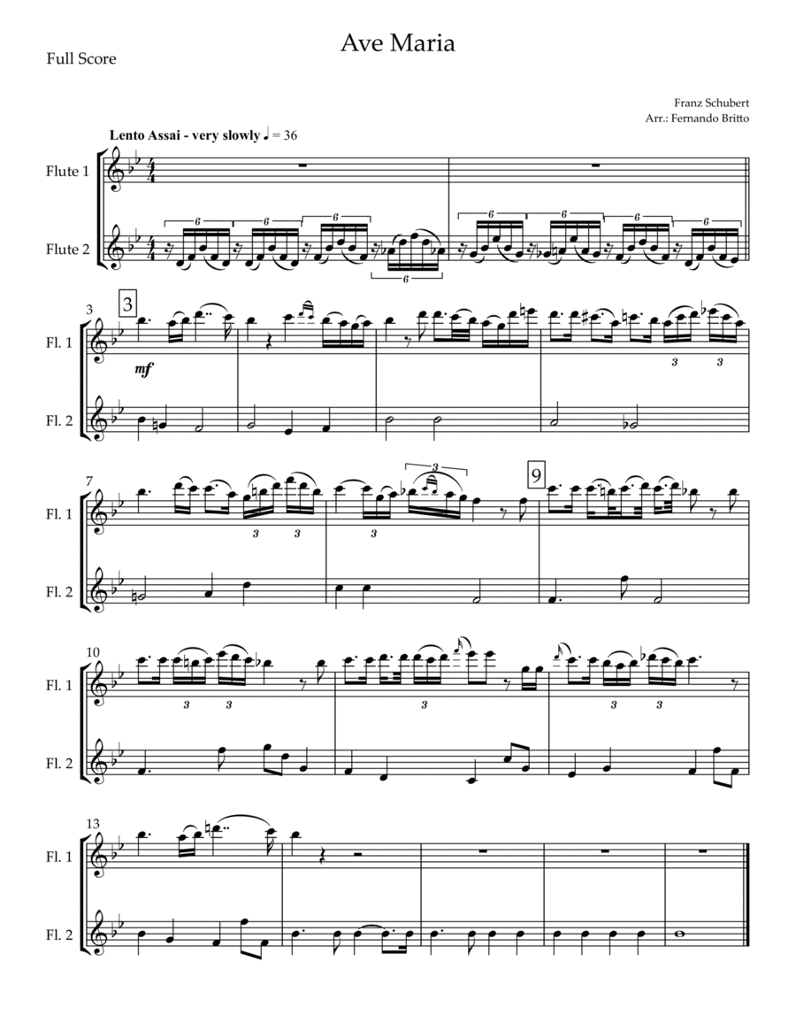 Ave Maria (Franz Schubert) for Flute Duo (arr. Fernando Britto)