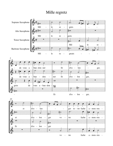 Josquin des Prez - Mille Regretz arranged for Saxophone Quartet (arr. Dr. Chemie Ching)