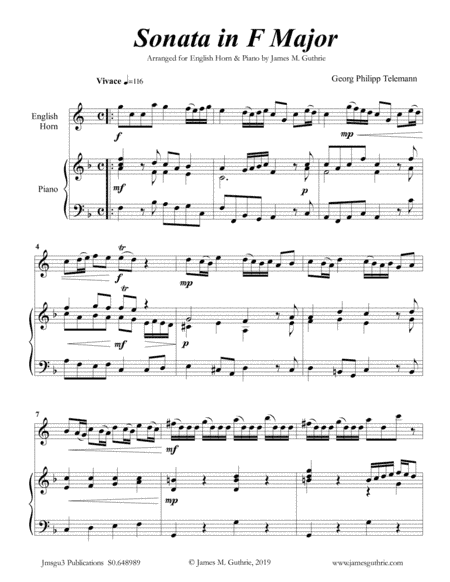 Telemann: Sonata in F Major for English Horn & Piano (arr. James M. Guthrie, ASCAP)
