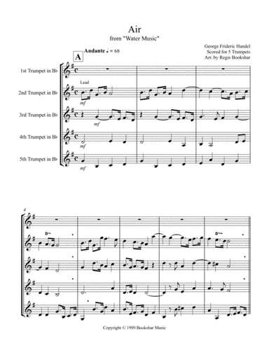 Air (from "Water Music") (Trumpet Quintet) (arr. Regis Bookshhar)