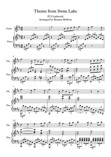 Theme from Swan Lake for Violin (Flute) & Piano (arr. Roxana Belibou)