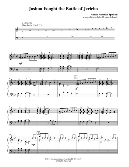 Joshua Fought the Battle of Jericho (2 octave handbells, tone chimes or hand chimes) (arr. Kristine Johanek)