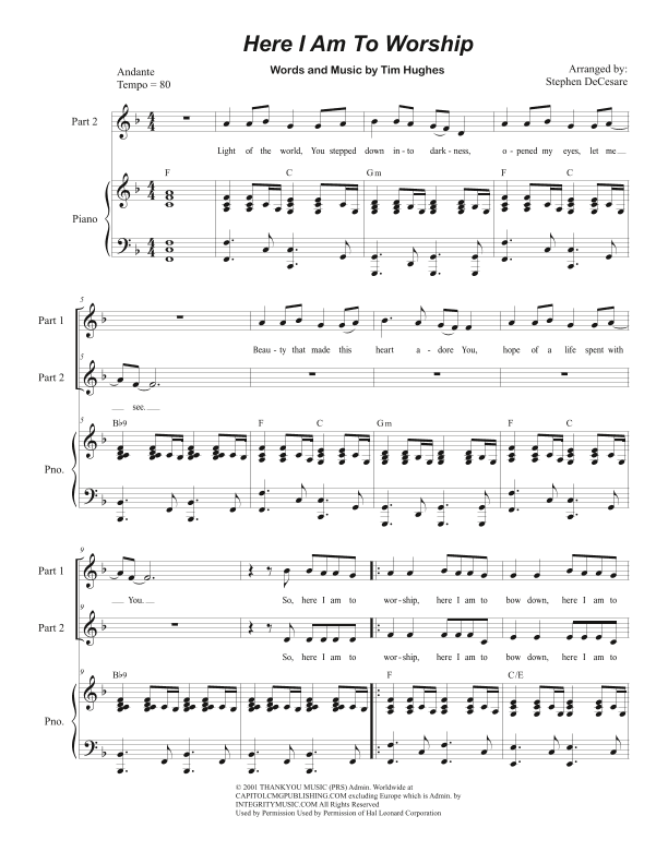 Here I Am To Worship (light Of The World) (arr. Stephen DeCesare)