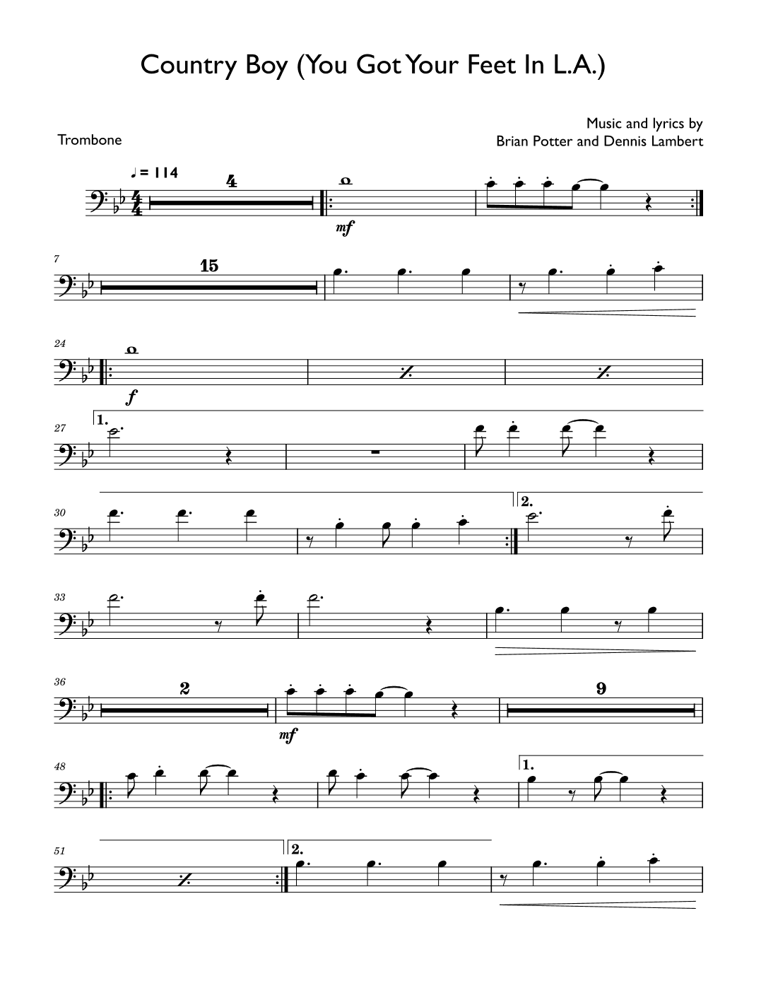 Country Boy (you Got Your Feet In L.a.) (arr. David Lartey)