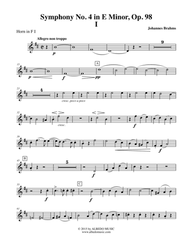 Brahms Symphony No. 4, Movement I - Horn in F 1 (Transposed Part), Op. 98 (arr. Doug Clyde)