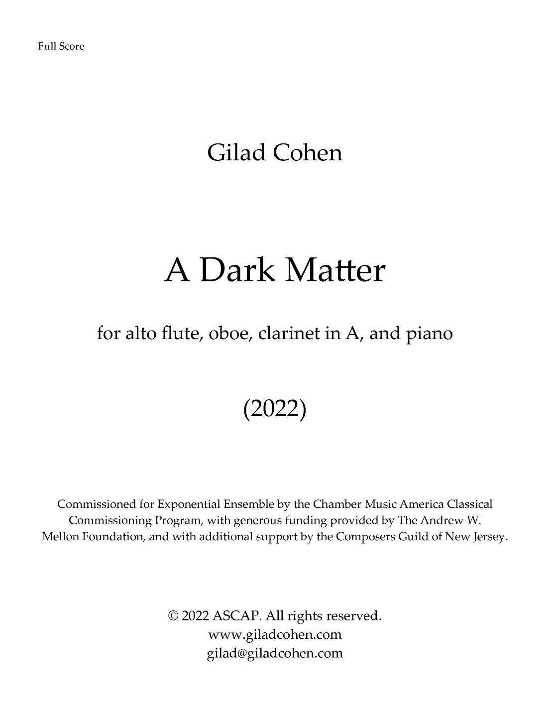 A Dark Matter (for alto flute, oboe, clarinet in A, and piano)