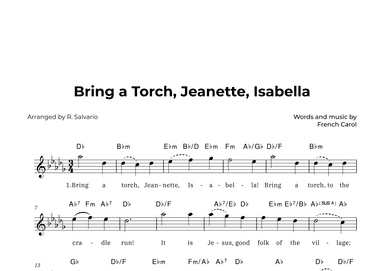 Bring a Torch, Jeanette, Isabella (Key of D-Flat Major) (arr. R. Salvario)