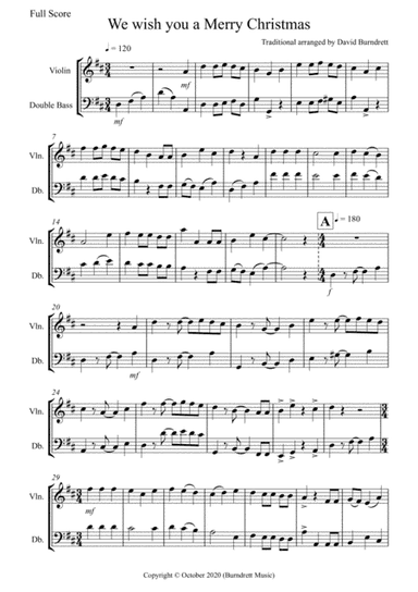 We Wish You a Merry Christmas for Violin and Double Bass Duet (arr. David Burndrett)