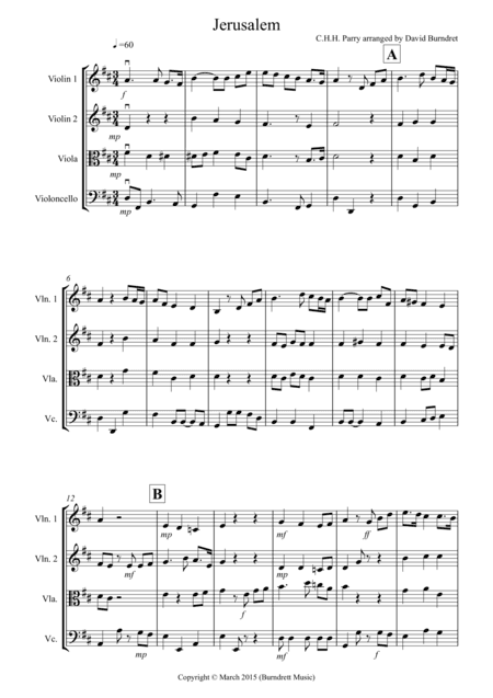 Jerusalem for String Quartet (arr. David Burndrett)