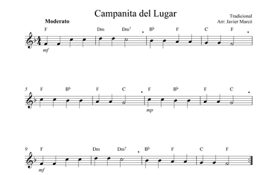 Christmas Carols for Alto Recorder: Campanita del Lugar (arr. Javier Marcó)