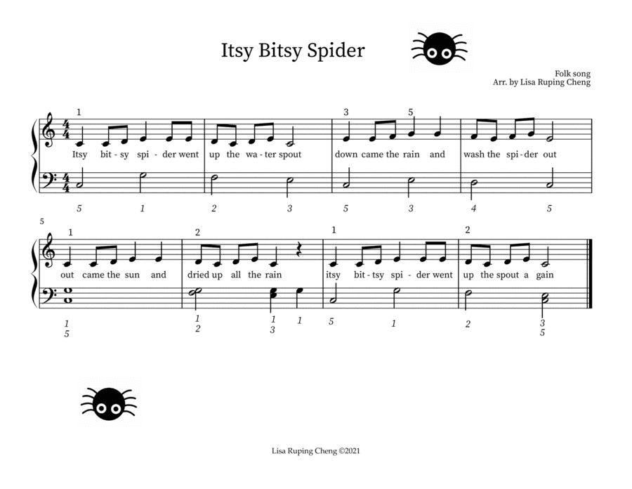 Itsy Bitsy Spider for young beginners piano (arr. Lisa Ruping Cheng)