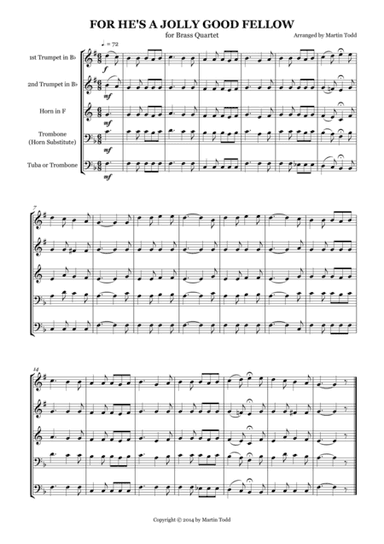 For He's a Jolly Good Fellow for Brass Quartet (arr. Martin Todd)