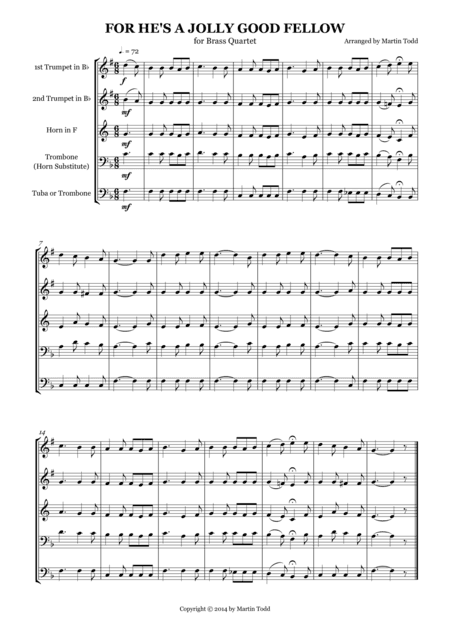 For He's a Jolly Good Fellow for Brass Quartet (arr. Martin Todd)