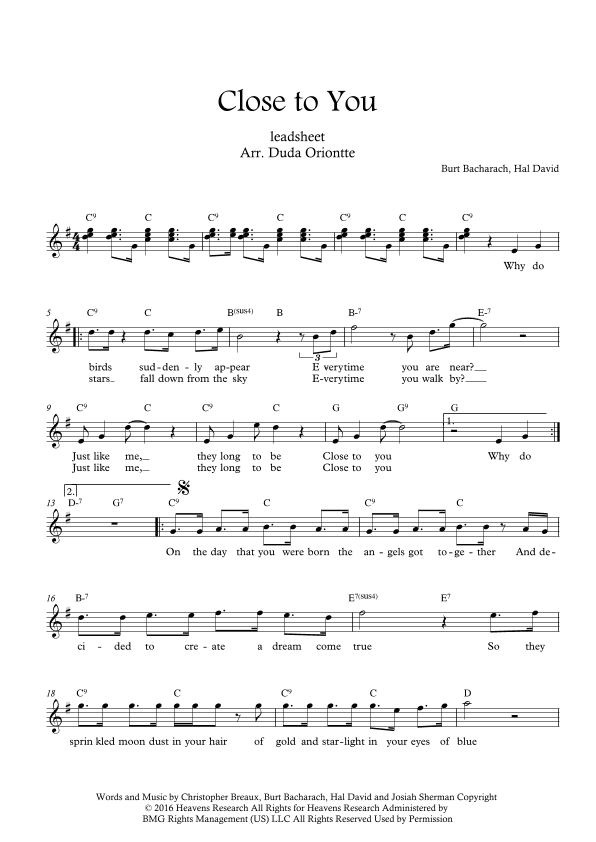 Close To You (arr. Duda Oriontte)