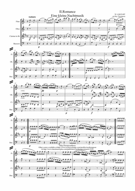 Mozart: Serenade No.13 in G "Eine Kleine Nachtmusik" K525 Mvt.II Romance - wind quartet (arr. Ray Thompson)