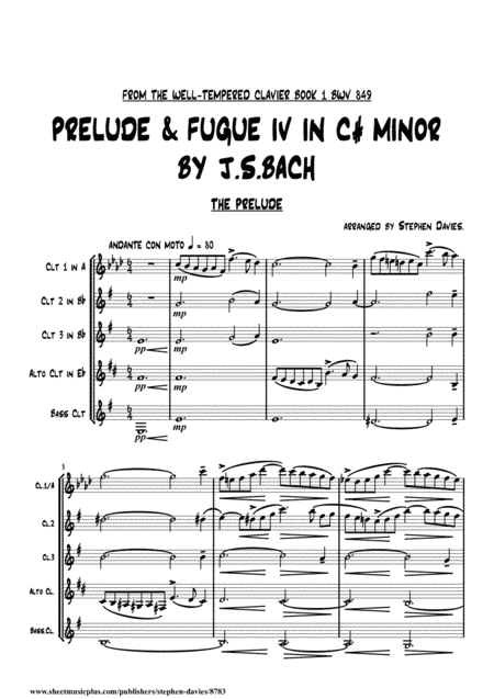 Prelude & Fugue No.4 in C# Minor from The Well-Tempered Clavier Book 1 by J.S.Bach for Clarinet Quin (arr. Stephen Davies)