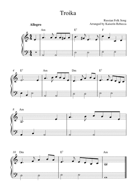 Troika (easy piano solo with chords) (arr. Kaiserin Rebecca)