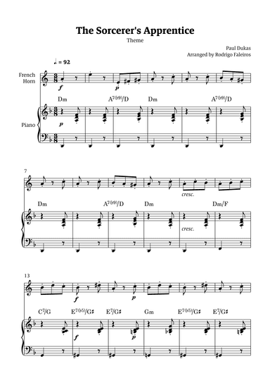 The Sorcerer's Apprentice theme (arr. Rodrigo Faleiros)