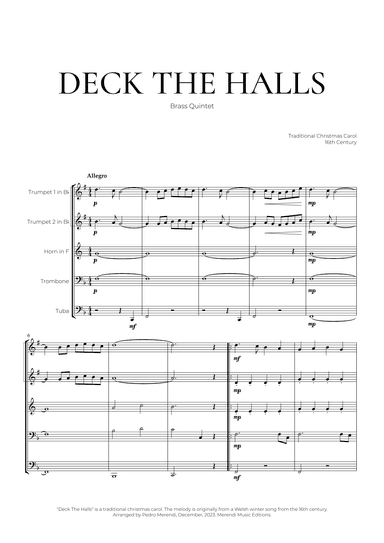 Deck The Halls (Brass Quintet) - Christmas Carol (arr. Pedro Merendi)