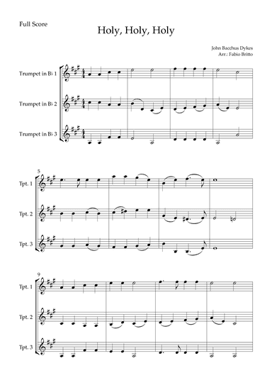 Holy, Holy, Holy (Traditional Christian Song) for Trumpet in Bb Trio (arr. Fabio Britto)