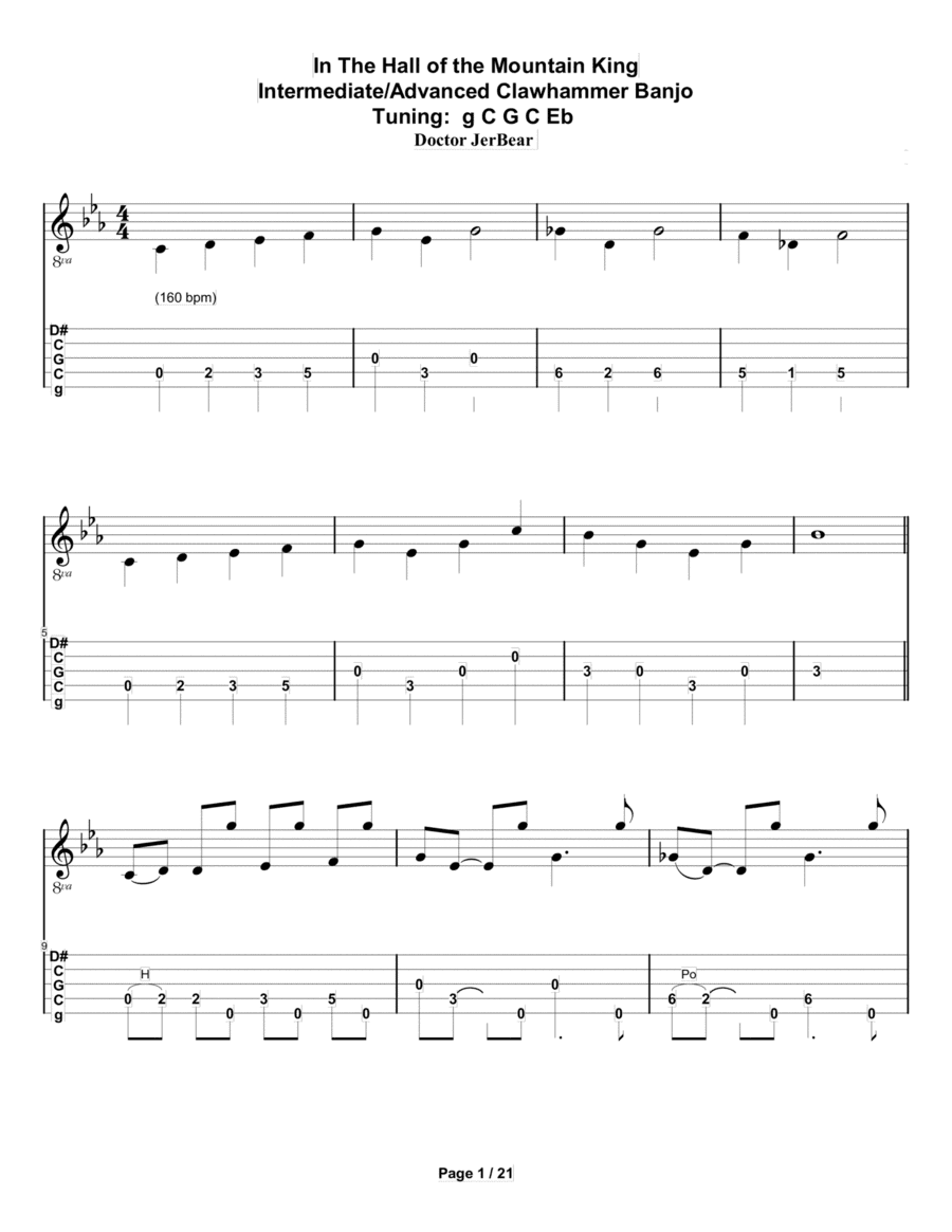 Doctor JerBear--In the Hall of the Mountain King--Intermediate/Advanced Clawhammer Banjo (arr. Doctor JerBear)