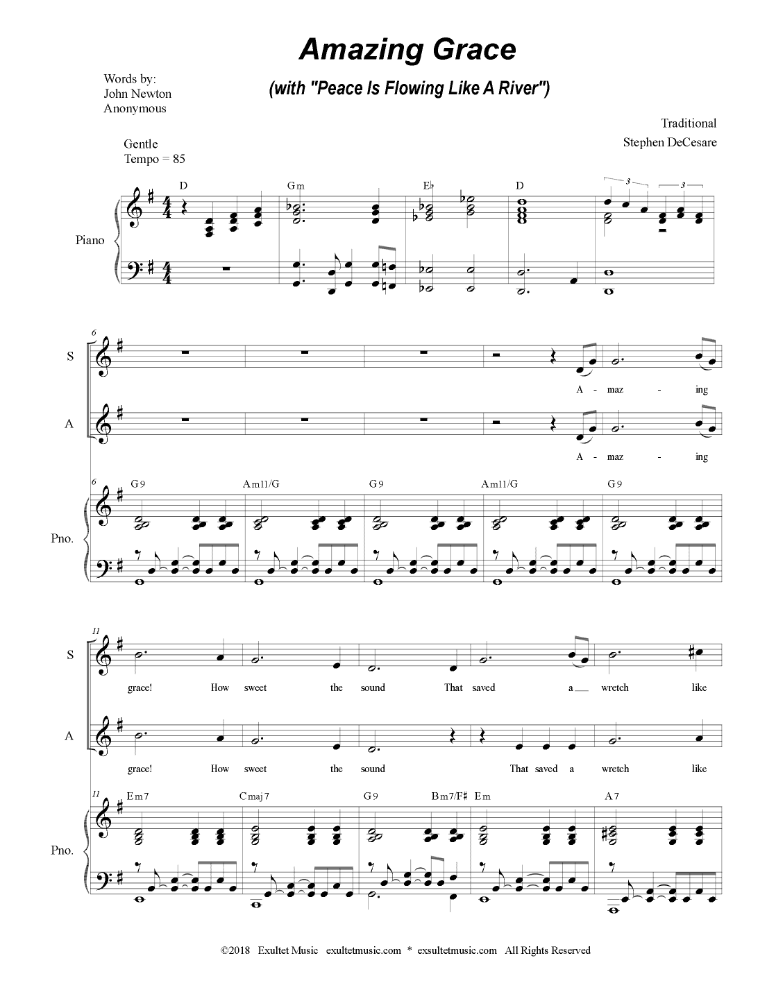 Amazing Grace (with "Peace Is Flowing Like A River") (Vocal Trio - (SAB) (arr. Stephen DeCesare)