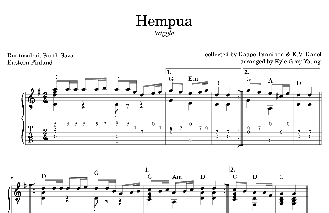 Hempua (Wiggle) (guitar tab) (arr. Kyle Gray Young)