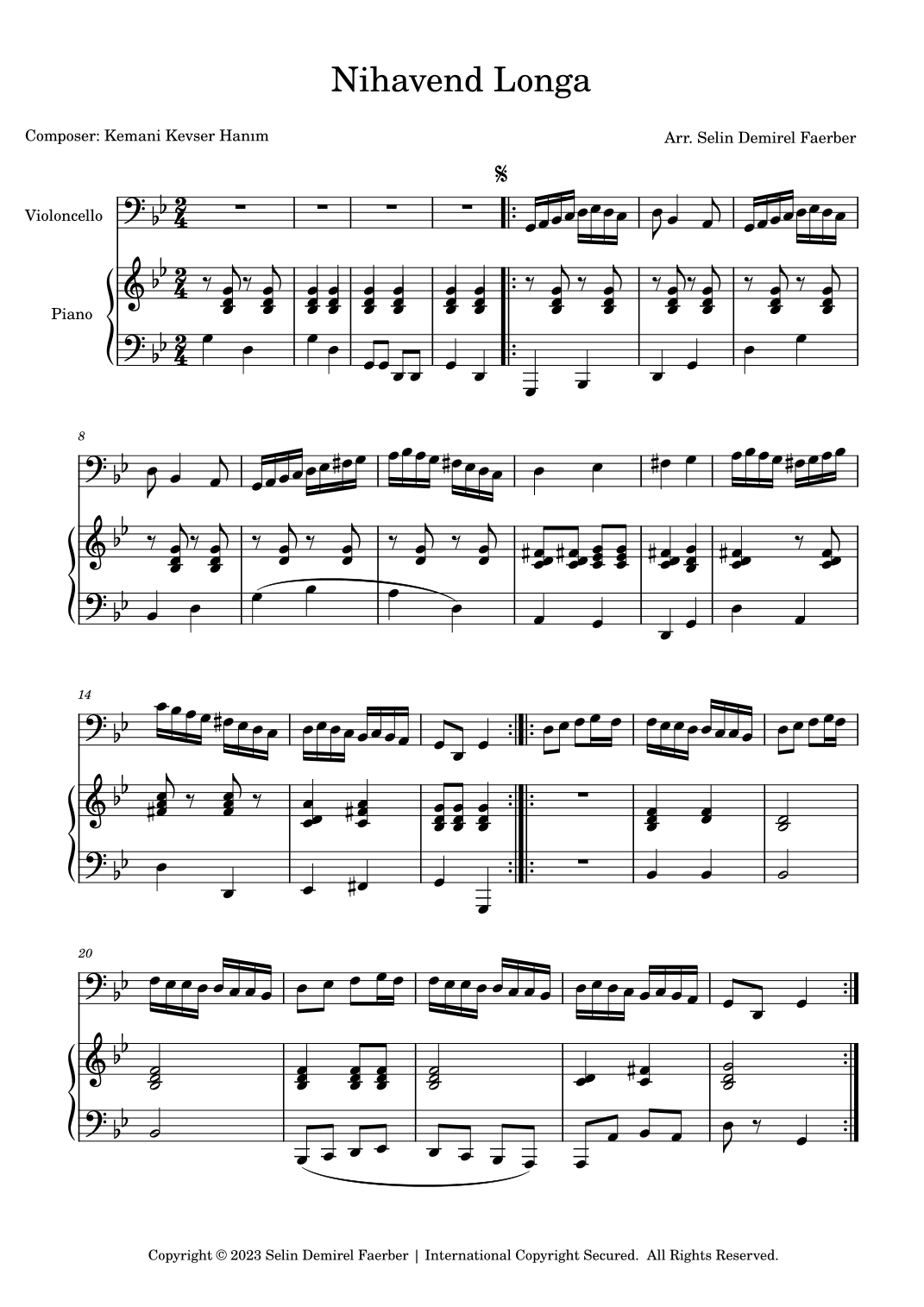 Nihavend Longa (arr. Selin Demirel Faerber)