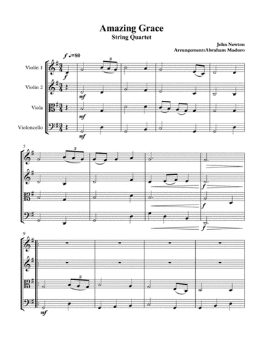 Amaizing Grace String Quartet Early Intermediate (arr. Abraham Maduro)