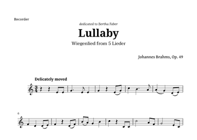 Wiegenlied (lullaby) by Brahms for Recorder (arr. Langanho)