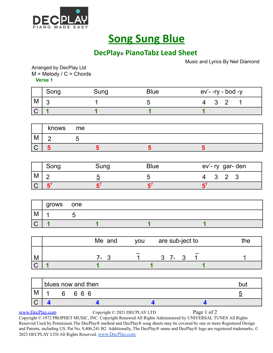 Song Sung Blue (arr. DecPlay Ltd)