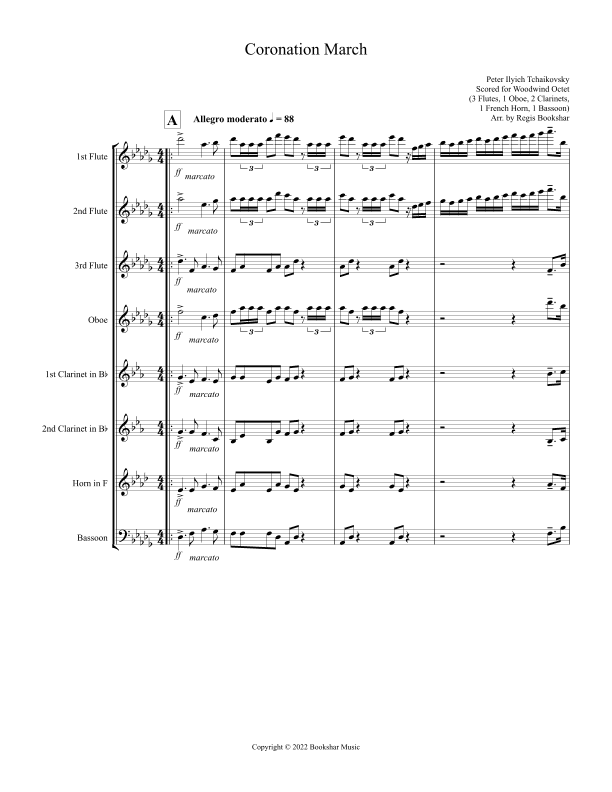 Coronation March (Db) (Woodwind Octet - 3 Flute, 1 Oboe, 2 Clar, 1 Hrn, 1 Bassoon) (arr. Regis Bookshar)