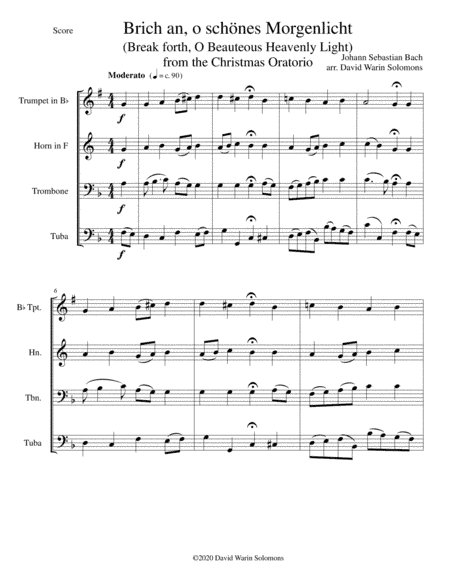 Brich an, o schönes Morgenlicht (Break forth, O beauteous heav'nly light) for brass quartet (arr. David Warin Solomons)
