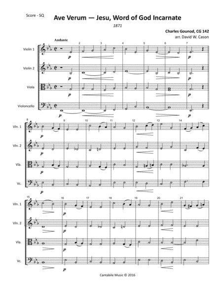 Ave verum CG 142 (Gounod) STRING QUARTET (arr. David W. Cason)