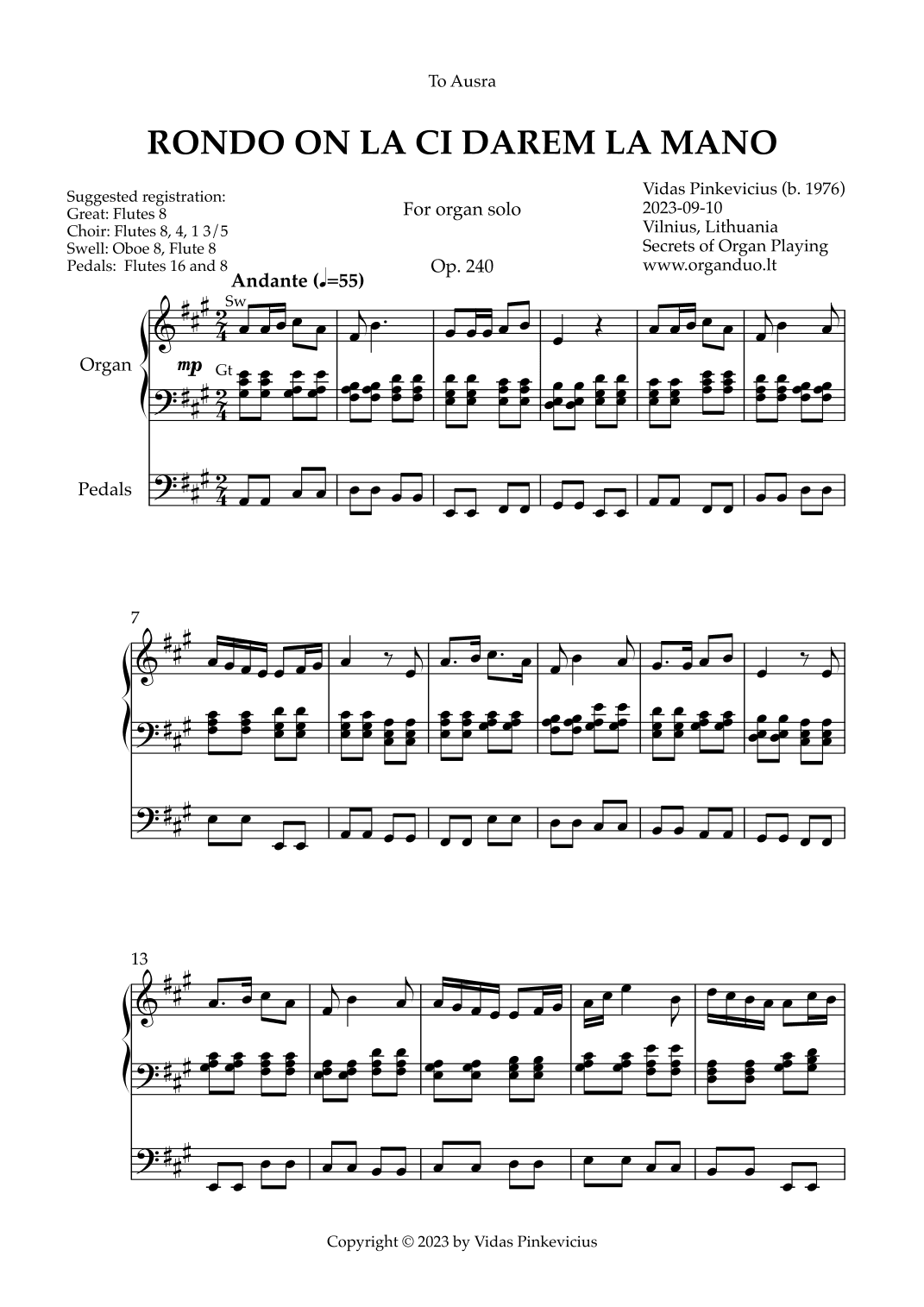 Rondo on La ci darem la mano, Op. 240 (Organ Solo)