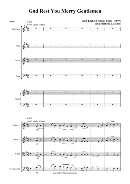 GOD REST YOU MERRY GENTLEMEN, for SATB choir, strings and piano (arr. Marilena Zlatanou)