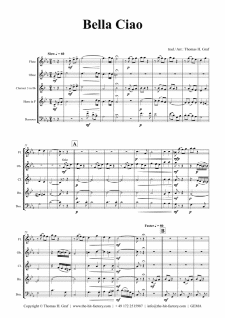 Bella Ciao - Italian Classic - Wind Quintet (arr. Thomas H. Graf)