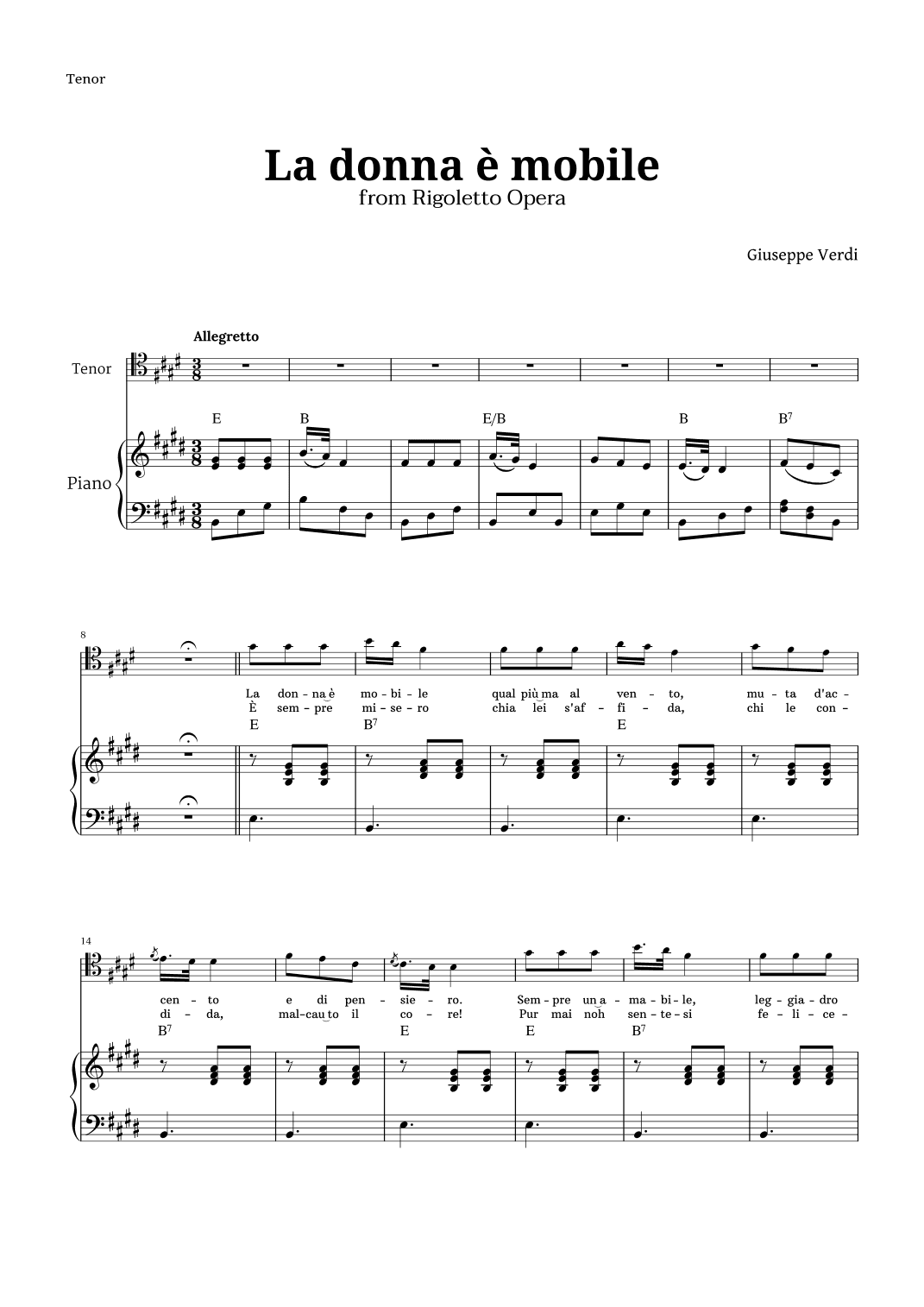 La donna è mobile in E major for Tenor and Piano (arr. Langanho)