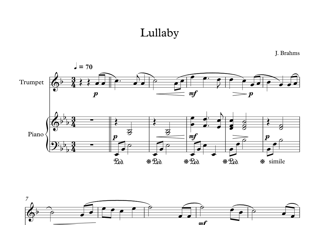 Lullaby - Johannes Brahms (Trumpet + Piano) (arr. Digital Book Music)