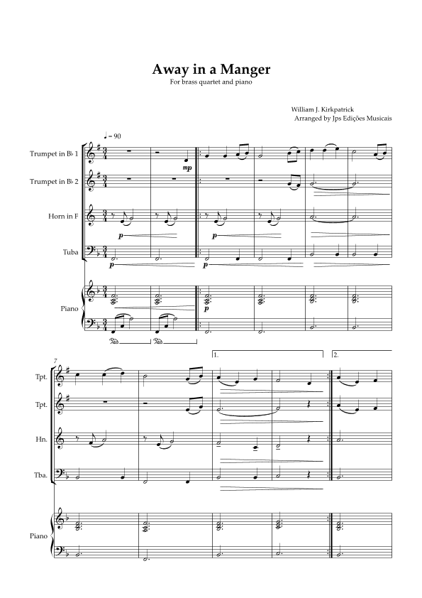 Away in a Manger for Brass Quartet and Piano (arr. JPS Edições Musicais)