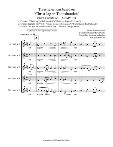 Three selections based on "Christ lag in Todesbanden" (French Horn Quintet) (arr. Regis Bookshar)