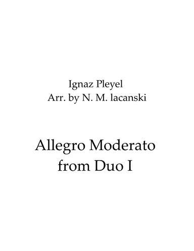 Allegro moderato from Duo #1 for Viola and Piano (arr. Nick M Lacanski)