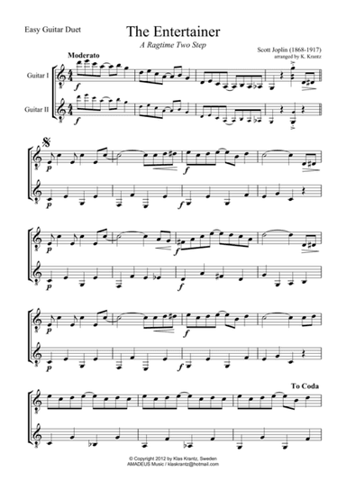 The Entertainer (abridged) for very easy guitar duo (arr. K. Krantz)