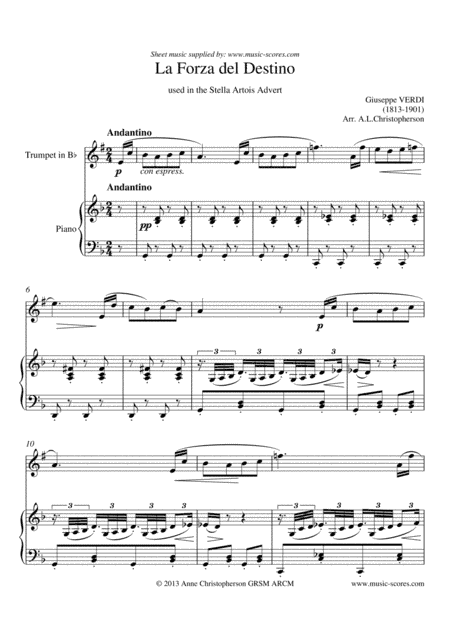 Verdi: Forza del Destino - Trumpet & Piano (arr. Anne L Christopherson GRSM ARCM)